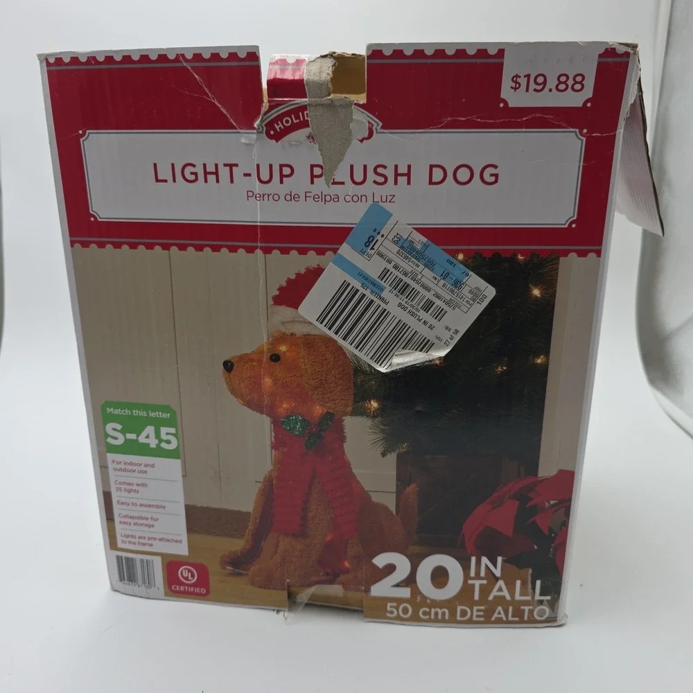 Christmas Holiday Time Dog Light Up Plush Dog Indoor Outdoor Decor 20